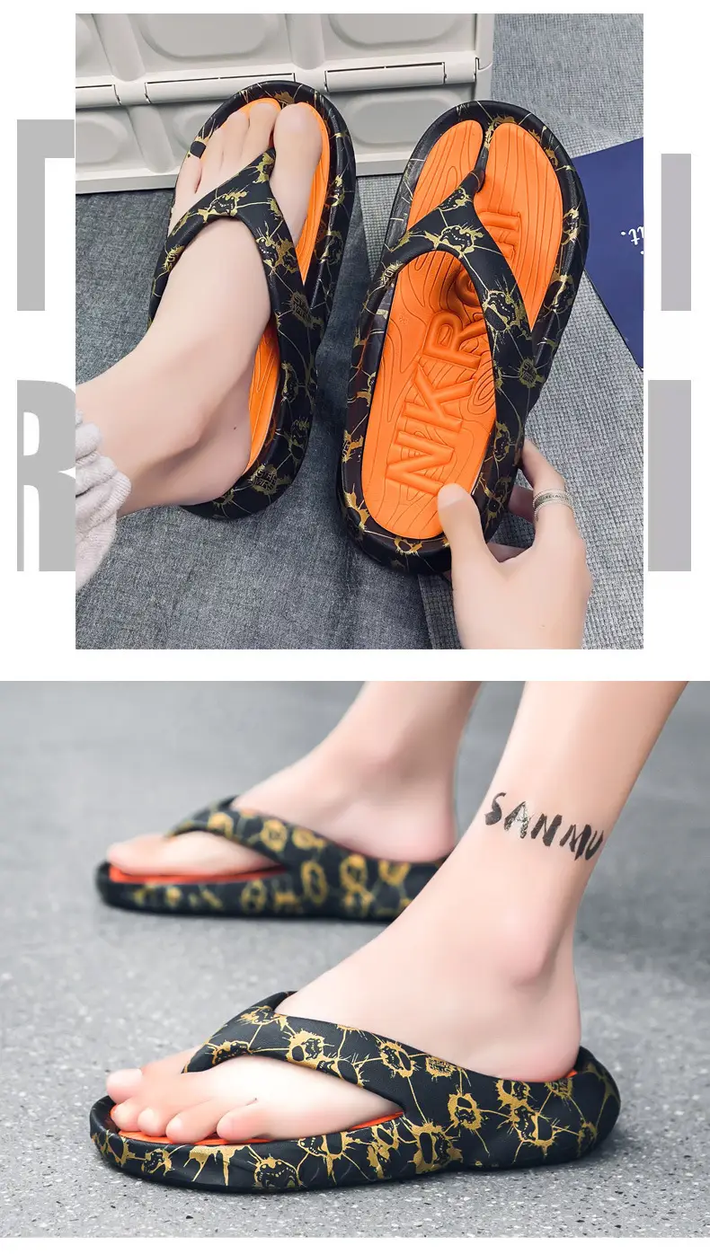 2024 Men's Black Printed Flip Flops Large — feature 8
