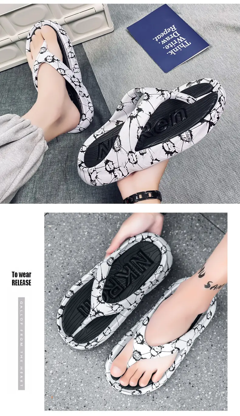 2024 Men's Black Printed Flip Flops Large — feature 9