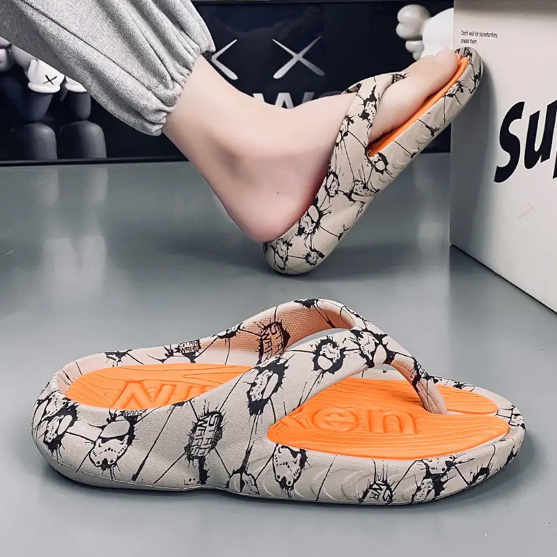 2024 Men's Black Printed Flip Flops Large