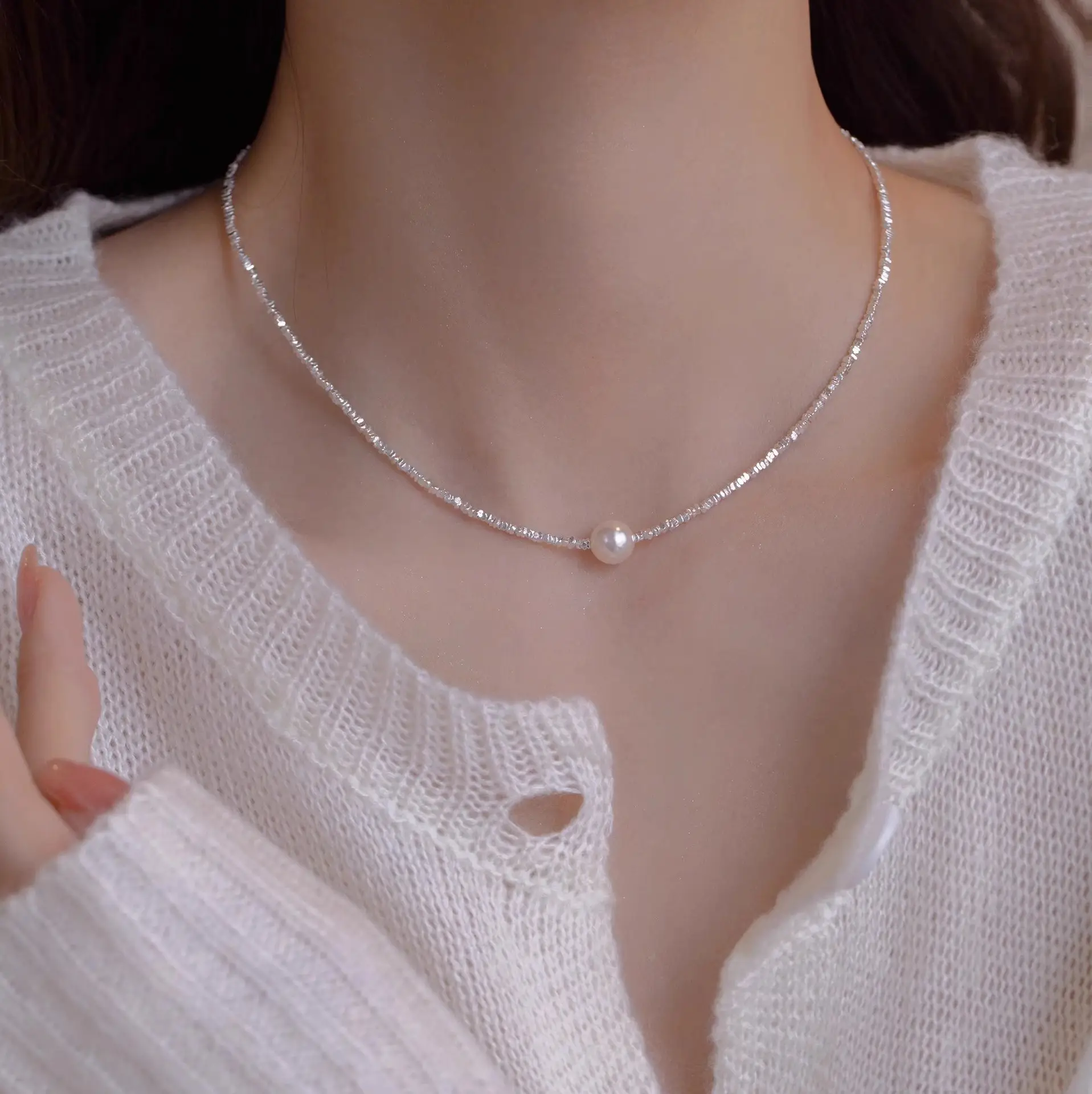 Silver Pearl Necklace for Women Light Luxury 2025 - Image 3