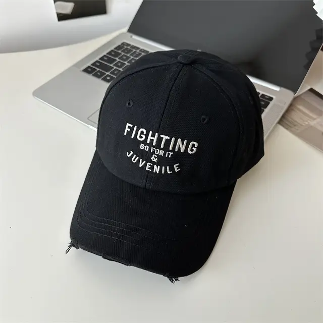 Women Black "FIGHTING" Cap with Embroidery - Image 3