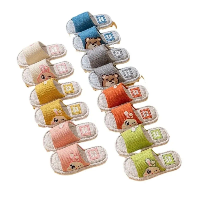 Four Seasons Children's Linen Slippers Women's Spring and Autumn Household Parent-Child Indoor Home Cute Cotton Linen Cotton Home Cloth Couple Summer