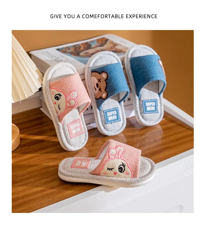 Four Seasons Children's Linen Slippers Women's Spring and Autumn Household Parent-Child Indoor Home Cute Cotton Linen Cotton Home Cloth Couple Summer — feature 12