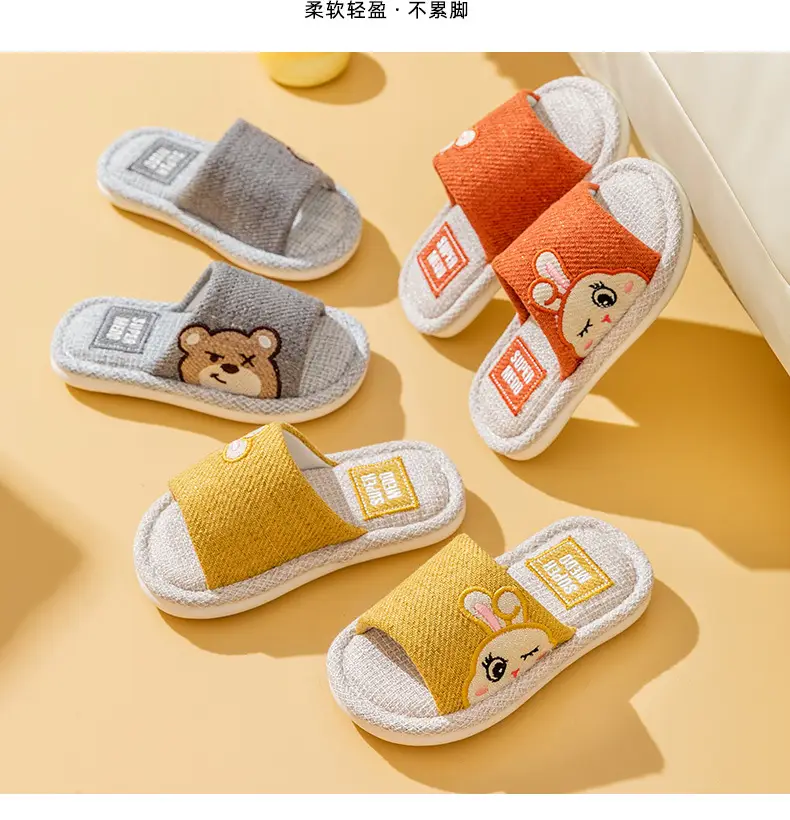 Four Seasons Children's Linen Slippers Women's Spring and Autumn Household Parent-Child Indoor Home Cute Cotton Linen Cotton Home Cloth Couple Summer — feature 14
