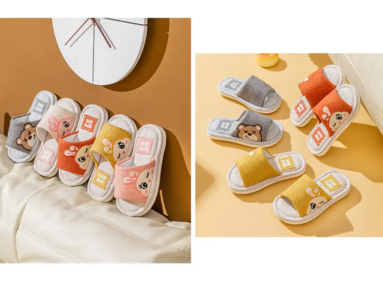 Four Seasons Children's Linen Slippers Women's Spring and Autumn Household Parent-Child Indoor Home Cute Cotton Linen Cotton Home Cloth Couple Summer — feature 15