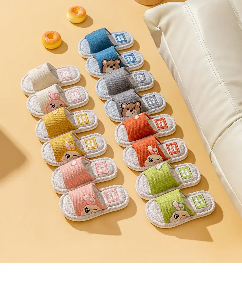 Four Seasons Children's Linen Slippers Women's Spring and Autumn Household Parent-Child Indoor Home Cute Cotton Linen Cotton Home Cloth Couple Summer — feature 16