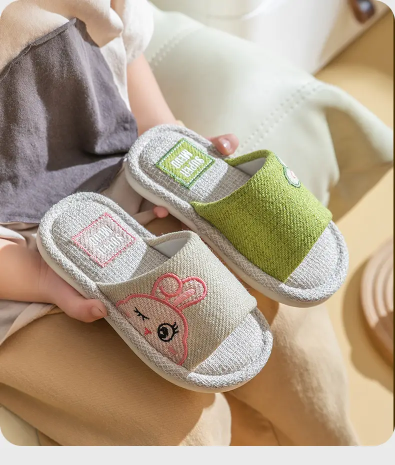 Four Seasons Children's Linen Slippers Women's Spring and Autumn Household Parent-Child Indoor Home Cute Cotton Linen Cotton Home Cloth Couple Summer — feature 3