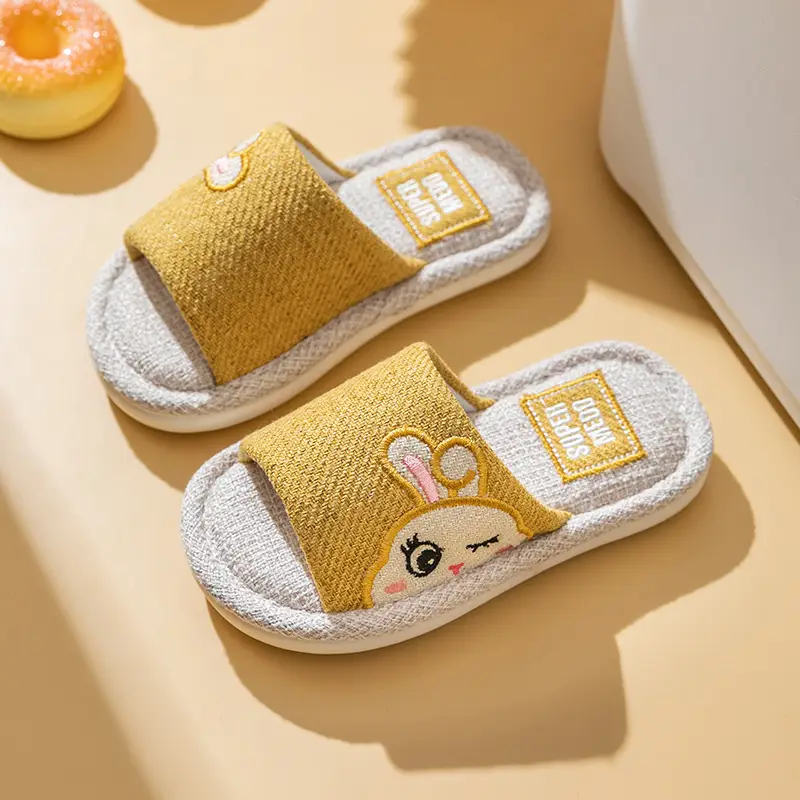 Four Seasons Children's Linen Slippers Women's Spring and Autumn Household Parent-Child Indoor Home Cute Cotton Linen Cotton Home Cloth Couple Summer