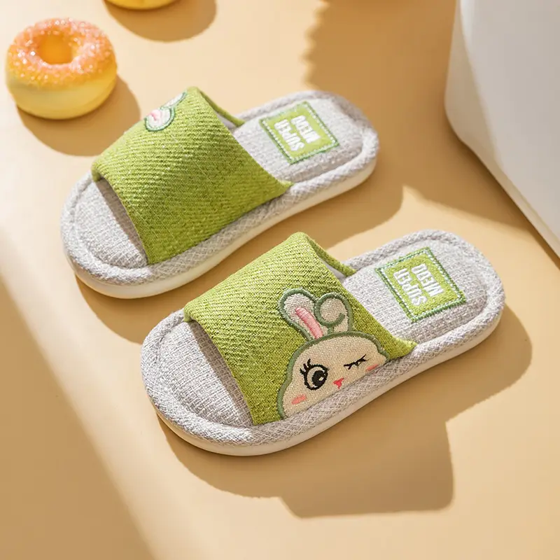 Four Seasons Children's Linen Slippers Women's Spring and Autumn Household Parent-Child Indoor Home Cute Cotton Linen Cotton Home Cloth Couple Summer