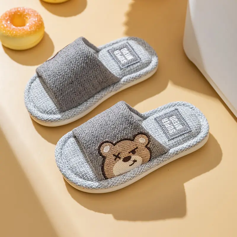 Four Seasons Children's Linen Slippers Women's Spring and Autumn Household Parent-Child Indoor Home Cute Cotton Linen Cotton Home Cloth Couple Summer