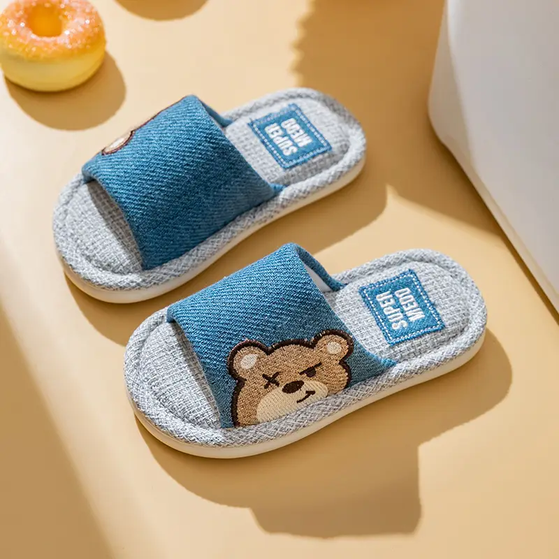 Four Seasons Children's Linen Slippers Women's Spring and Autumn Household Parent-Child Indoor Home Cute Cotton Linen Cotton Home Cloth Couple Summer