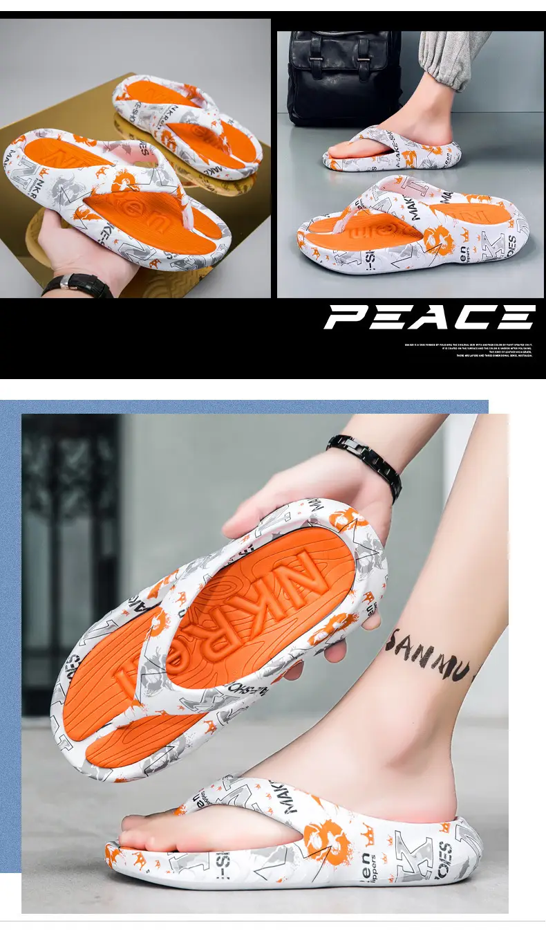 Summer Large Size Thick Sole Flip Flops Men's Flip Flops with Trendy Distinctive Non-slip Beach Shoes — feature 10