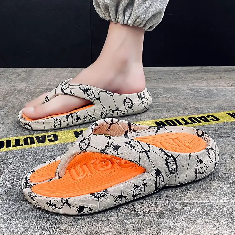 Summer Large Size Thick Sole Flip Flops Men's Flip Flops with Trendy Distinctive Non-slip Beach Shoes