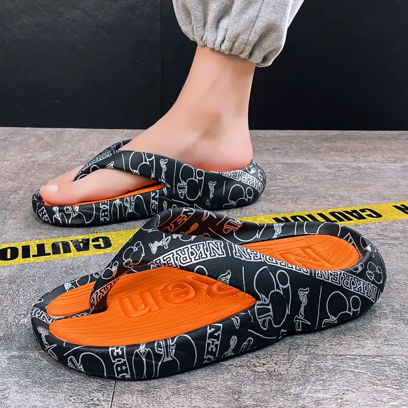 Summer Large Size Thick Sole Flip Flops Men's Flip Flops with Trendy Distinctive Non-slip Beach Shoes
