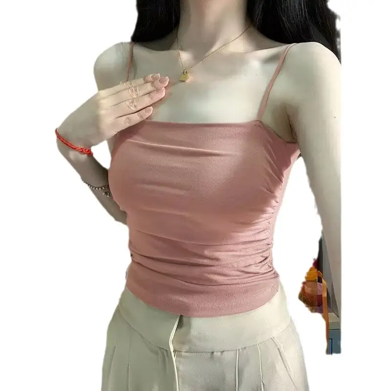 Pink Spice Girl Beautiful Back Camisole Vest Women's Belt Externated Chest Pad Chest Slim-Fit Slimming Inner Wearing Outer Wearing Base Top - Image 9
