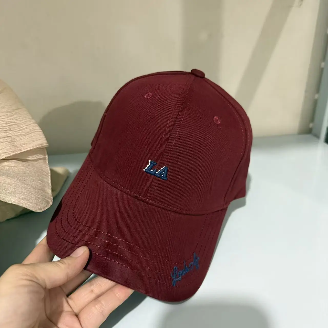 Maroon Embroidered Baseball Cap for Men Women Wide Brim Sun Hat - Image 7