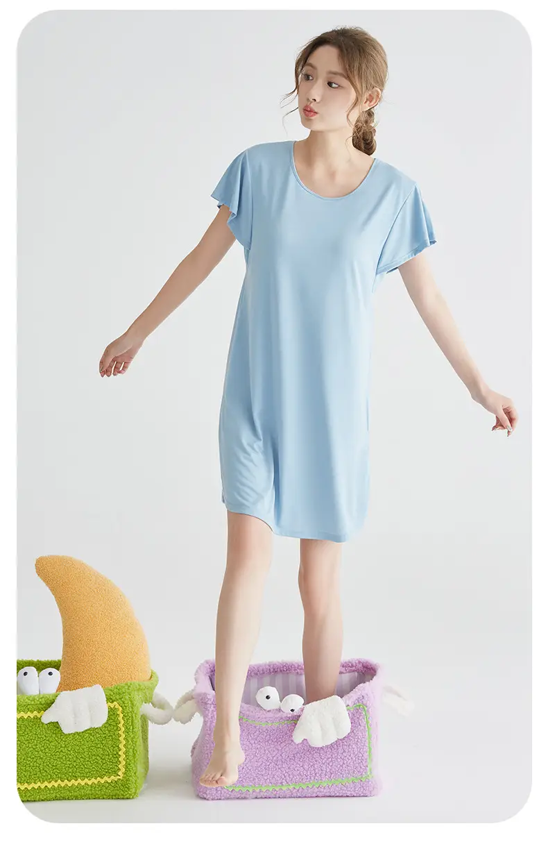 Pajamas for Women, Summer with Breast Pads, High-End Home Clothes, Women's Short-Sleeved Pajamas, Suspenders, Modal Nightgown for Women