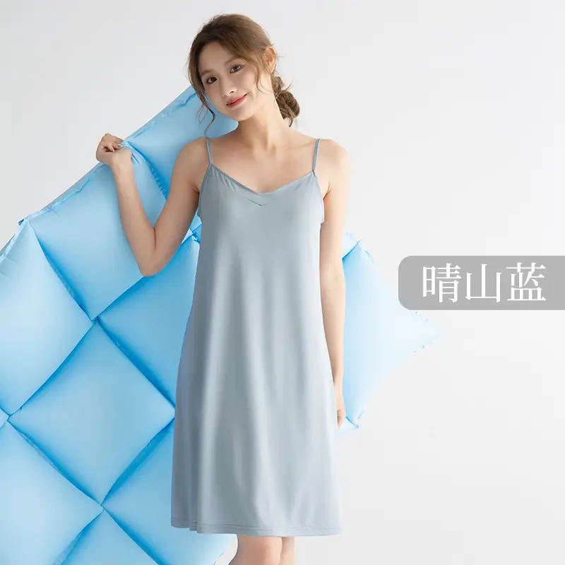 Pajamas for Women, Summer with Breast Pads, High-End Home Clothes, Women's Short-Sleeved Pajamas, Suspenders, Modal Nightgown for Women