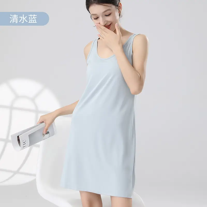 Pajamas for Women, Summer with Breast Pads, High-End Home Clothes, Women's Short-Sleeved Pajamas, Suspenders, Modal Nightgown for Women