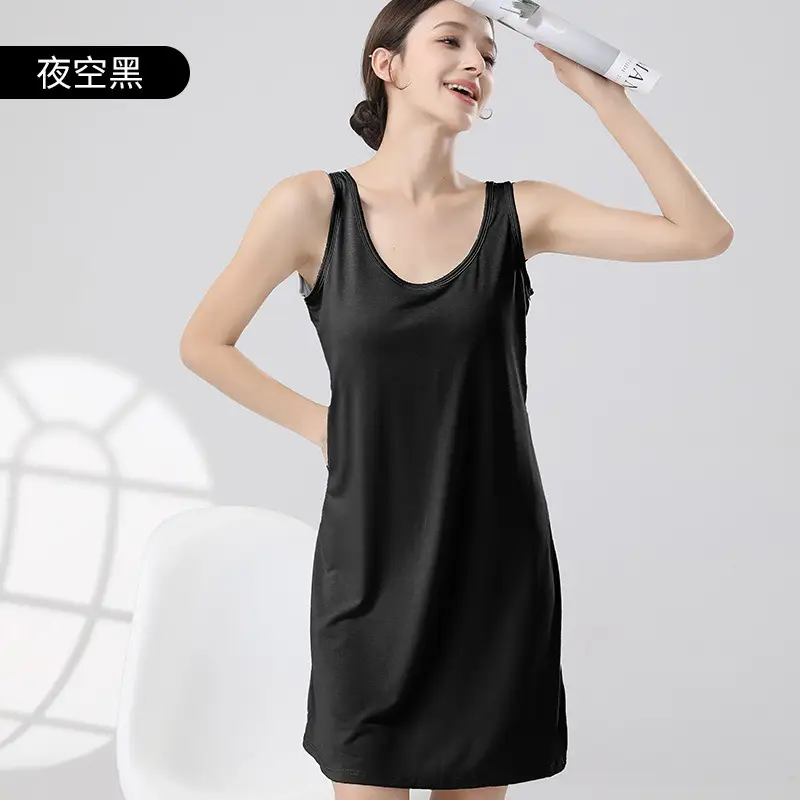 Pajamas for Women, Summer with Breast Pads, High-End Home Clothes, Women's Short-Sleeved Pajamas, Suspenders, Modal Nightgown for Women