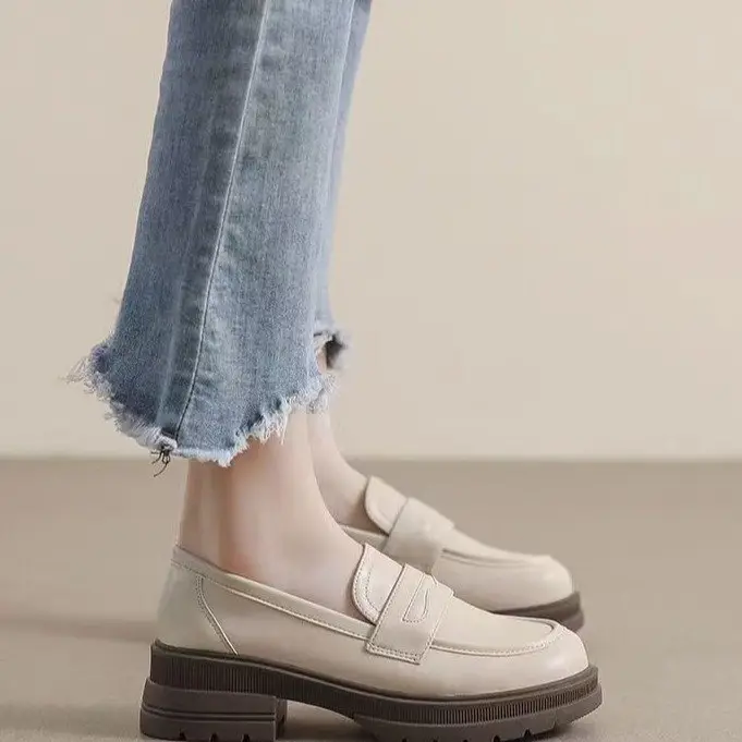 Thick-soled Loafers Women's 2024 New Spring Retro Small Leather Shoes British Style Slip-on Thick Heeled Soft-soled Single-layer Shoes for Women - Image 5