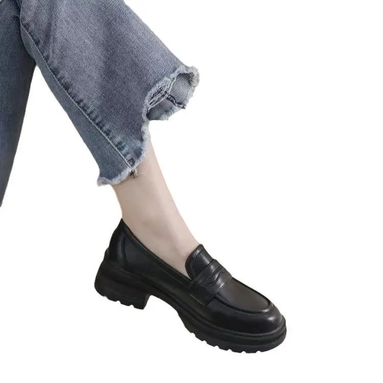 Thick-soled Loafers Women's 2024 New Spring Retro Small Leather Shoes British Style Slip-on Thick Heeled Soft-soled Single-layer Shoes for Women - Image 7