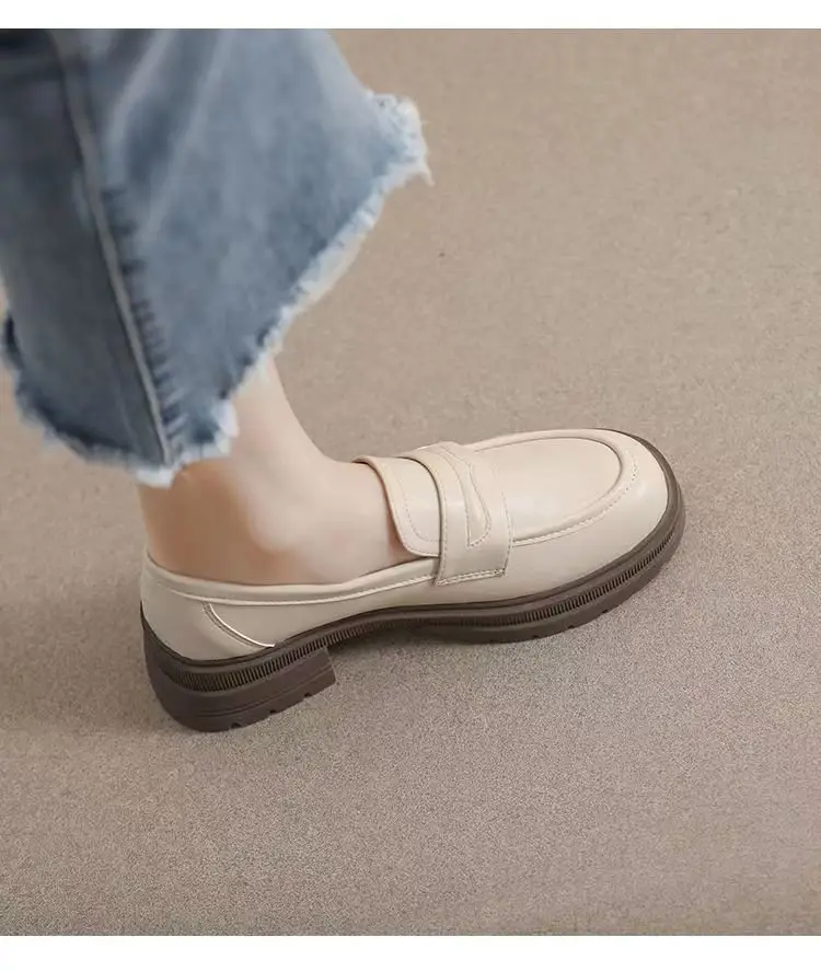 Thick-soled Loafers Women's 2024 New Spring Retro Small Leather Shoes British Style Slip-on Thick Heeled Soft-soled Single-layer Shoes for Women — feature 10