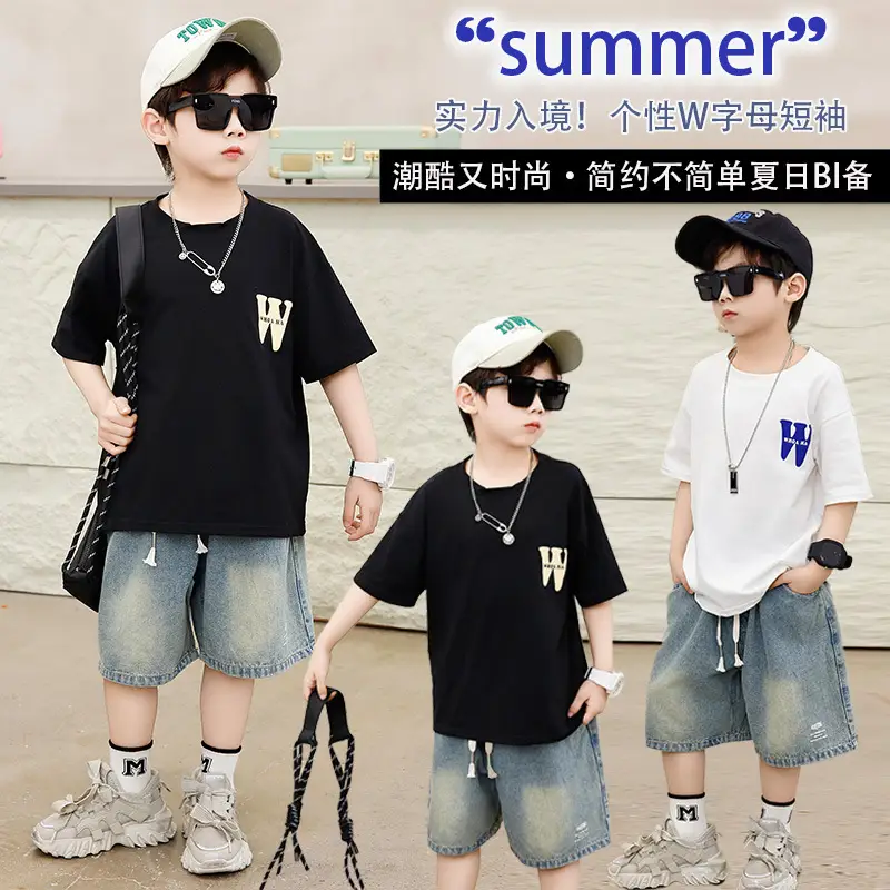 Children's Black T-Shirt Shorts Set Summer Casual Wear