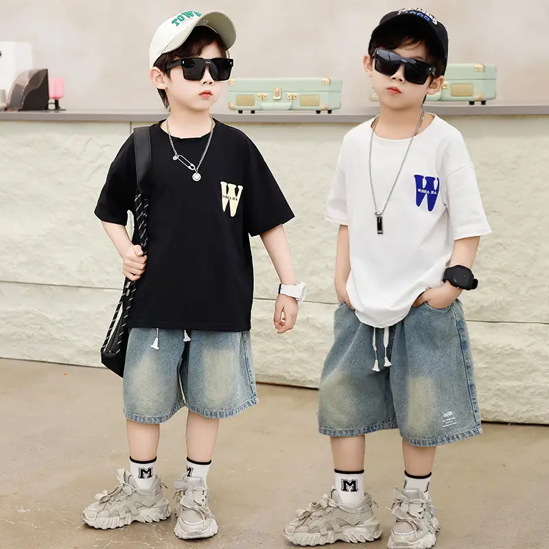 Children's Black T-Shirt Shorts Set Summer Casual Wear