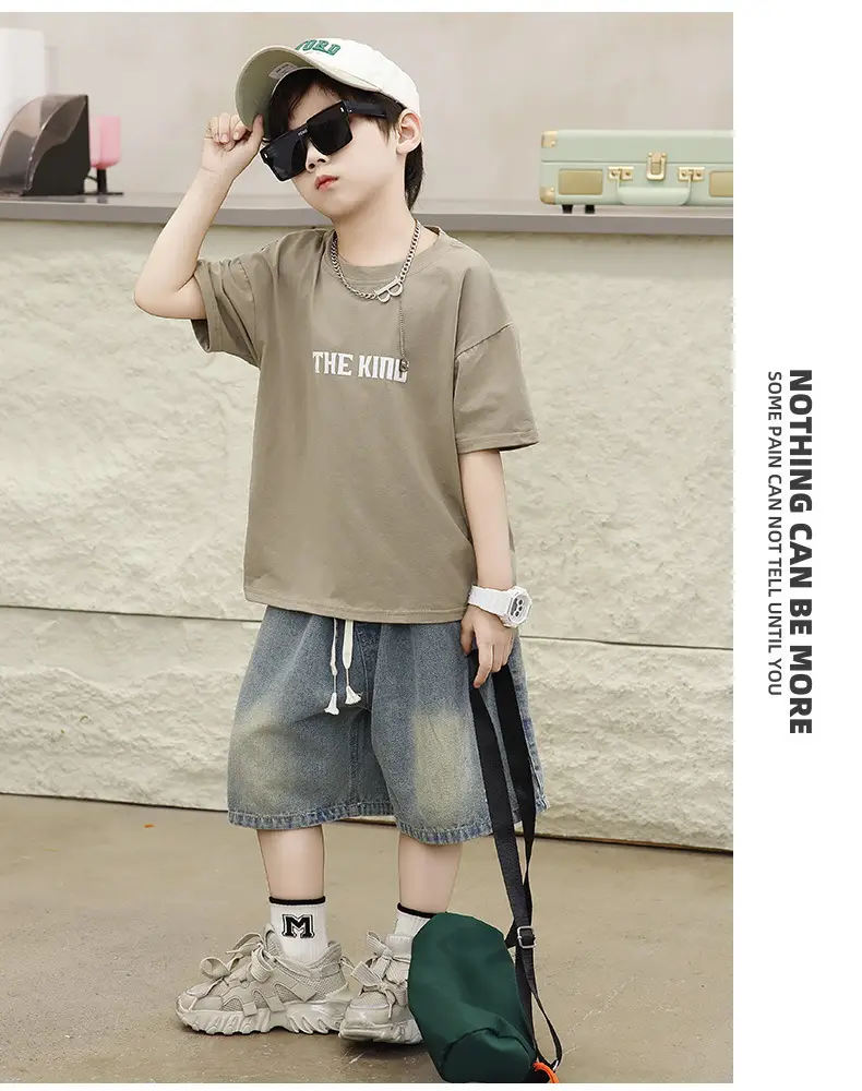Children's Black T-Shirt Shorts Set Summer Casual Wear — feature 12