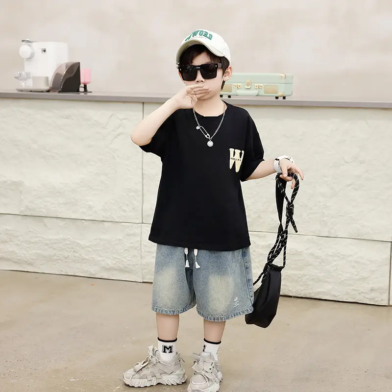Children's Black T-Shirt Shorts Set Summer Casual Wear — feature 17