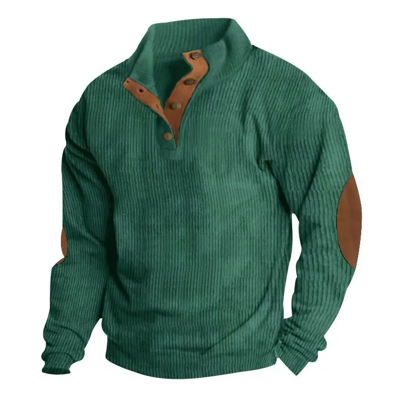 Men's Maroon Corduroy Half-Open Jacket Pullover - Image 8