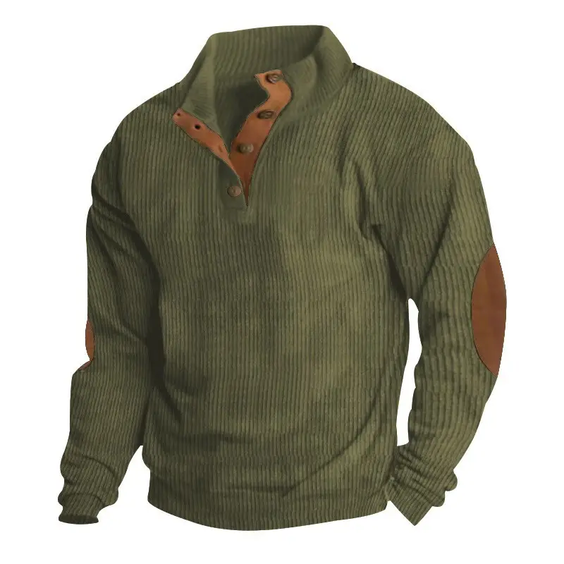 Men's Maroon Corduroy Half-Open Jacket Pullover - Image 5