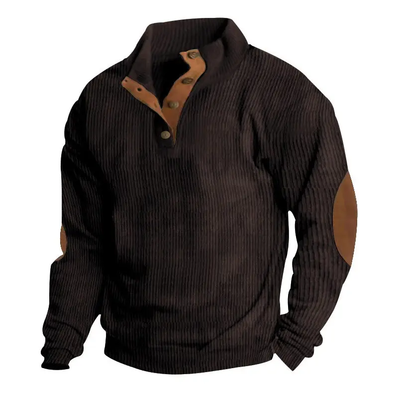 Men's Maroon Corduroy Half-Open Jacket Pullover - Image 10