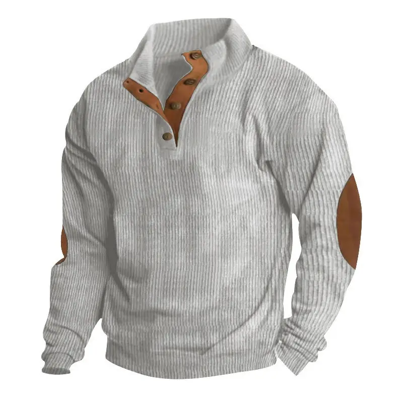 Men's Maroon Corduroy Half-Open Jacket Pullover - Image 3