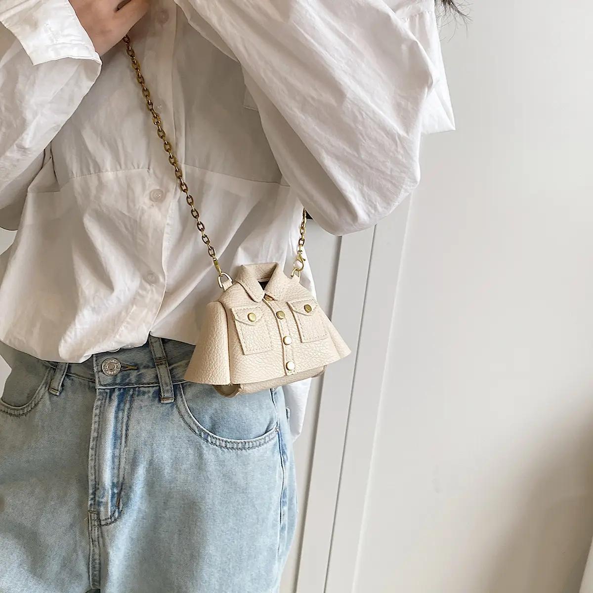 Women's Crossbody Mini Bag Beige Square Design