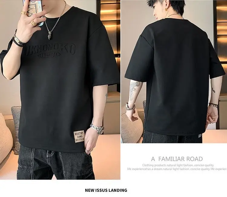 Men White Loose Fit T-Shirt 2024 Summer — feature 16