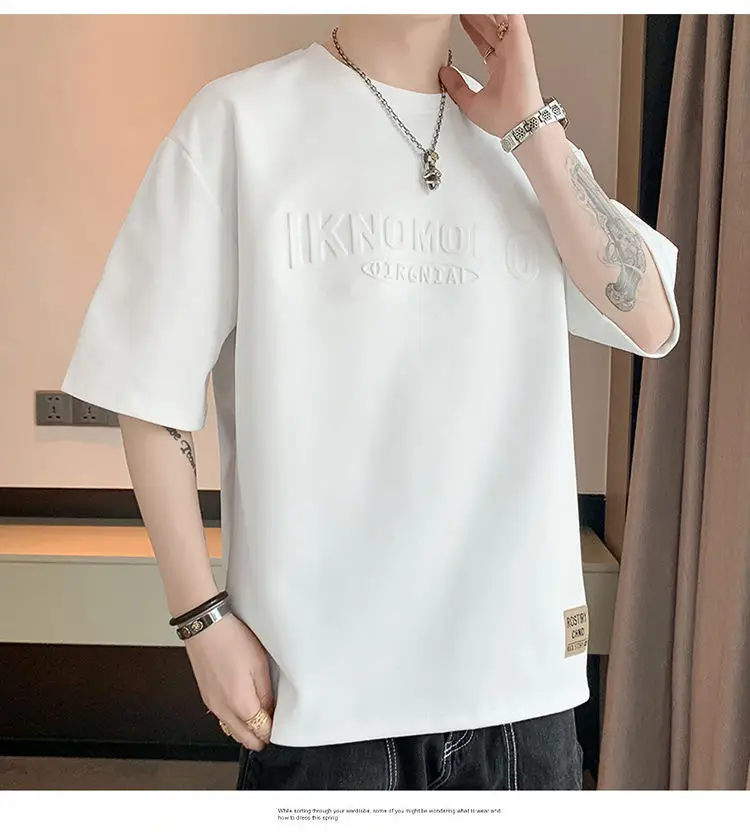 Men White Loose Fit T-Shirt 2024 Summer — feature 9