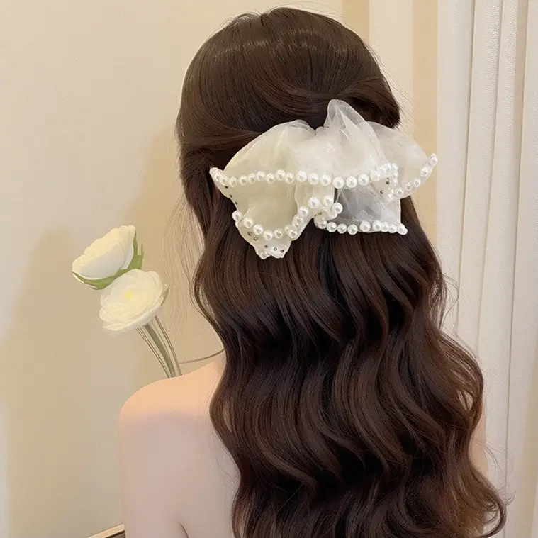 Korean Style Pearl Lace Hair Loop for Women - Image 4