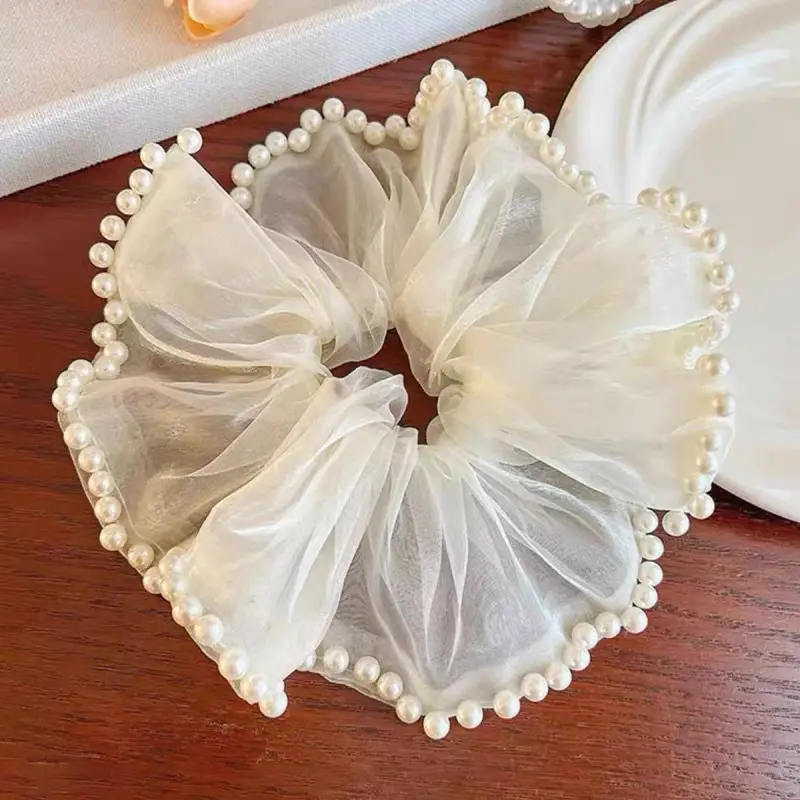 Korean Style Pearl Lace Hair Loop for Women - Image 2