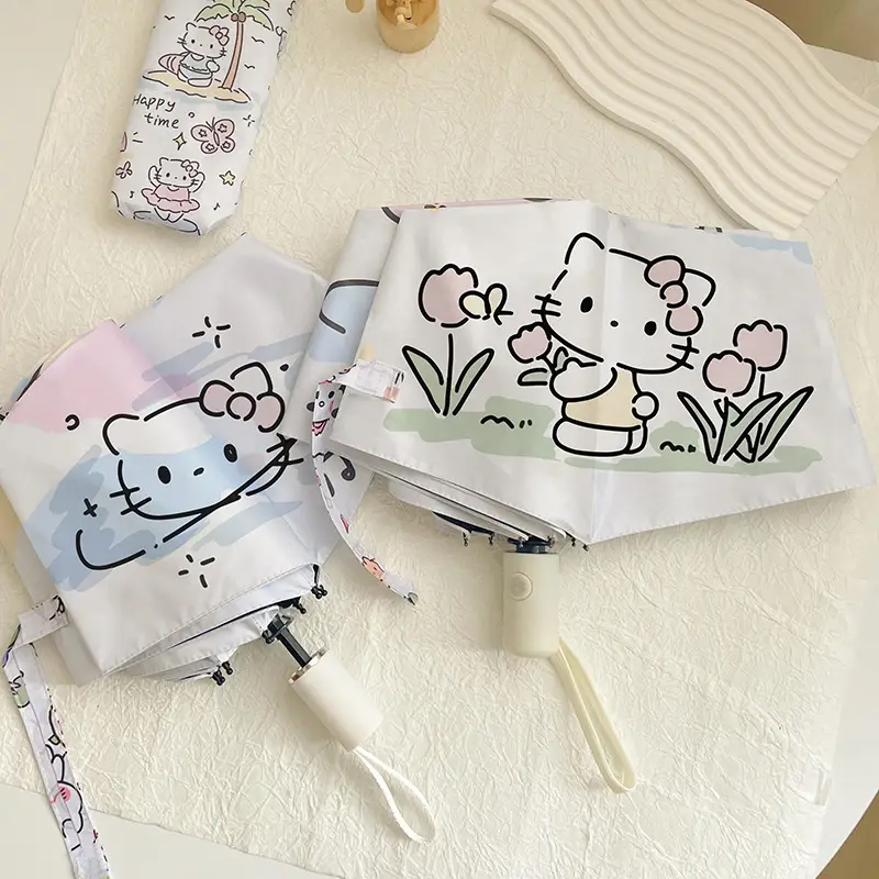 Hello Kitty Sun Umbrella Black Rubber Dual Use - Image 4