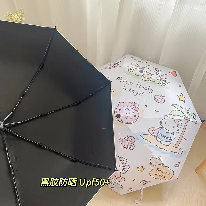 Hello Kitty Sun Umbrella Black Rubber Dual Use - Image 6