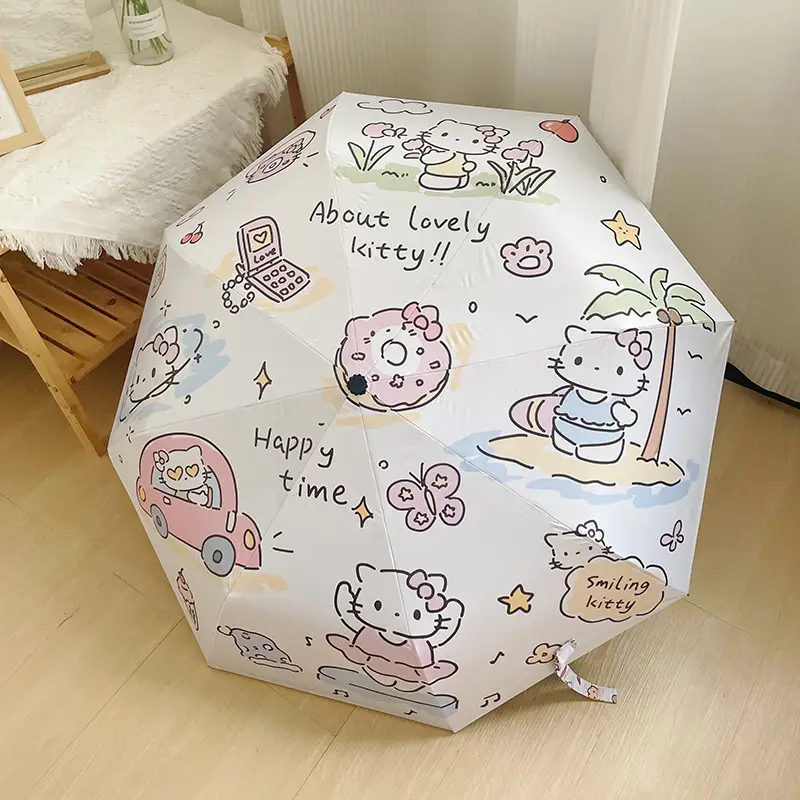 Hello Kitty Sun Umbrella Black Rubber Dual Use - Image 2