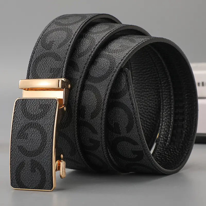 Men's Black G-Crystal Belt with Automatic Buckle