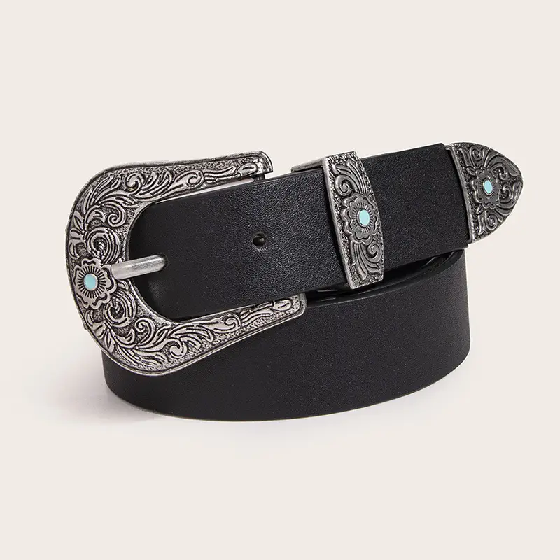 Black Pearl Women's Belt with Silver Ornament - Image 2