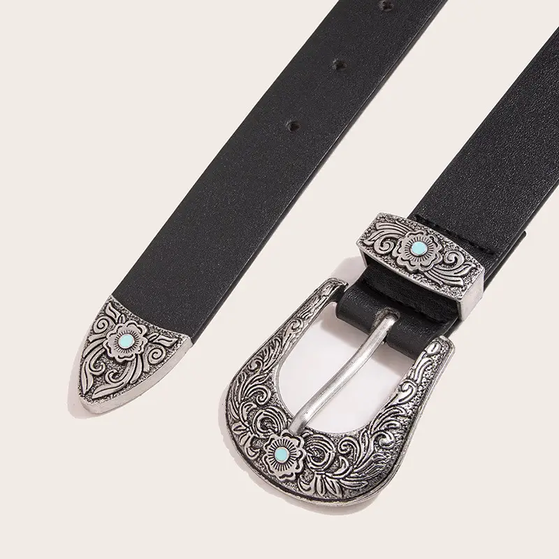 Black Pearl Women's Belt with Silver Ornament - Image 3