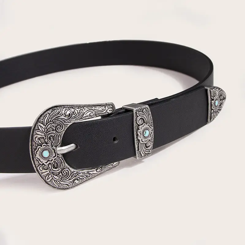 Black Pearl Women's Belt with Silver Ornament - Image 4
