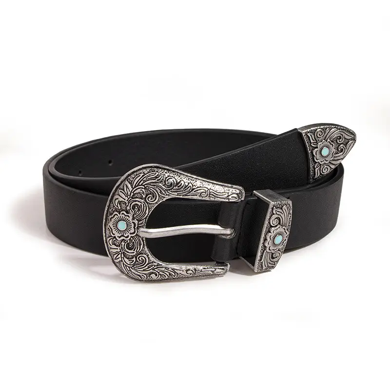 Black Pearl Women's Belt with Silver Ornament - Image 5
