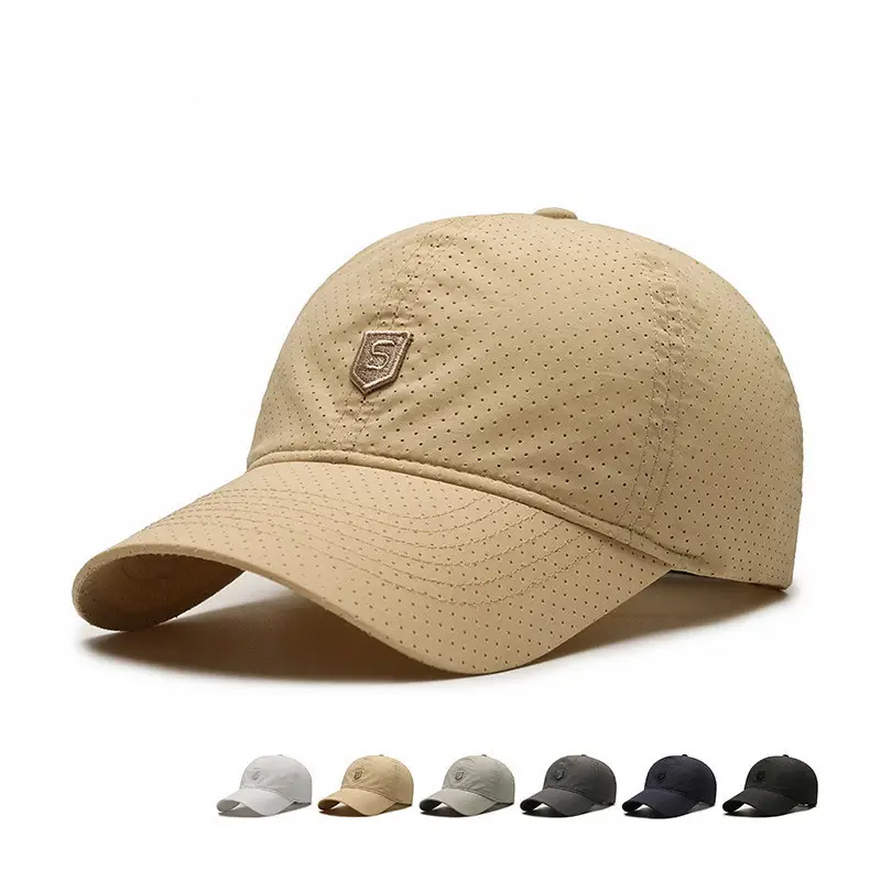 Men's Beige Perforated Baseball Cap Summer Wear - Image 7