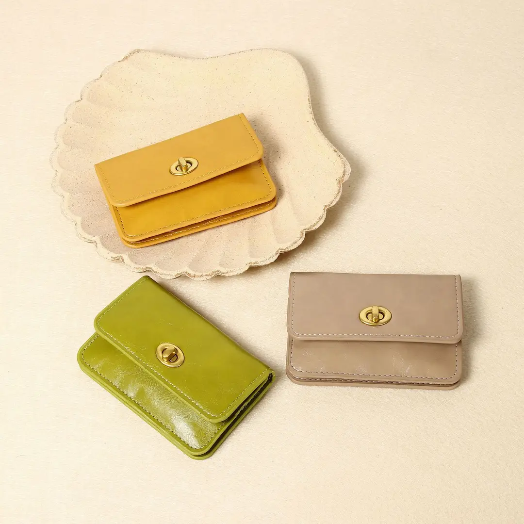 New Korean Style Card Holder Ins for Women Simple Pure Color Retro Lock Multi-Layer Card Holder Women's High-End Wallet Card Holder